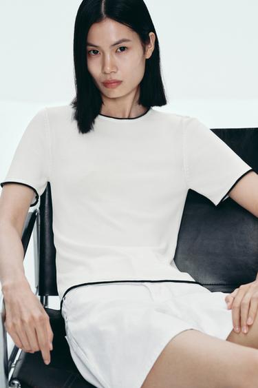 Zara 短袖針織衫 - 白色 / 海藍色