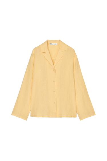 ZW COLLECTION 100% LINEN SHIRT - Pastel yellow by Zara