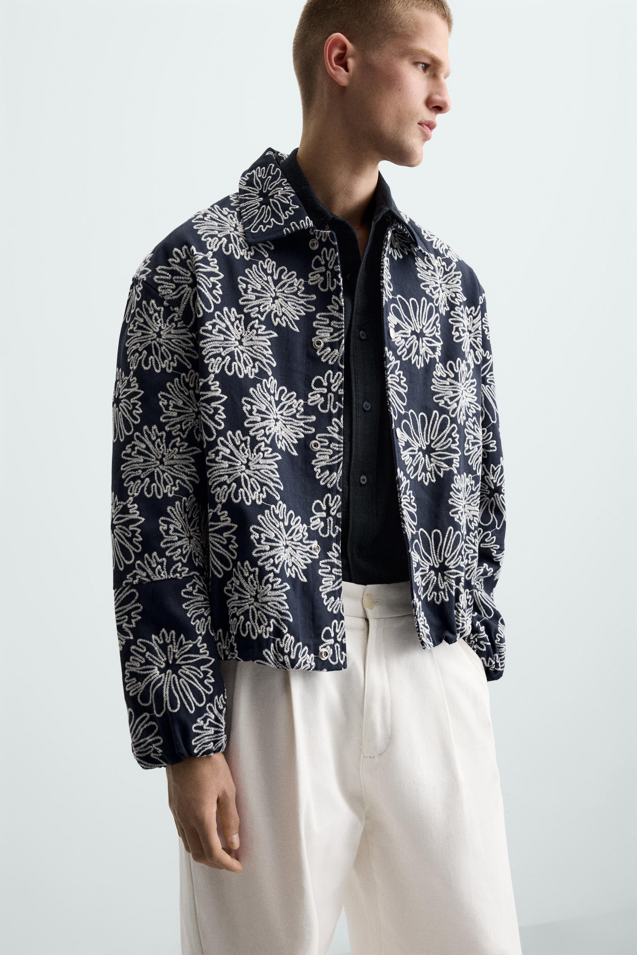 JACKET WITH FLORAL EMBROIDERY - Blue/White | ZARA South Africa