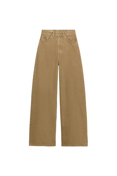 Zara TRF HIGH-RISE EXTRA WIDE LEG JEANS - Dark camel