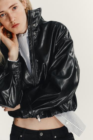 CHAQUETA EFECTO PIEL VOLUMEN - Negro de Zara