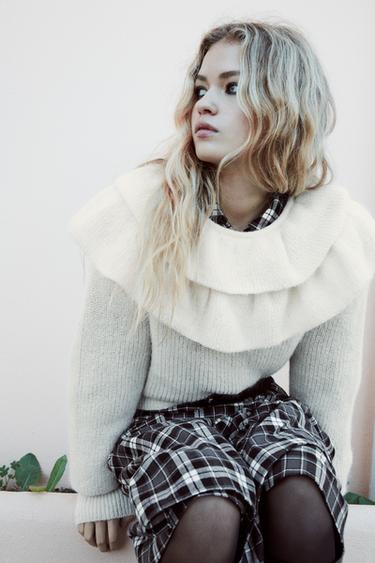 RUFFLE NECK KNITTED SWEATER - Ecru by Zara - Image 0