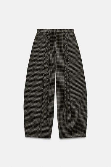 CALÇA XADREZ COM TIRAS - Marrom / Verde da Zara - Imagem 0