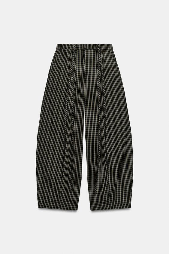 CALÇA XADREZ COM TIRAS - Marrom / Verde da Zara - Imagem 0