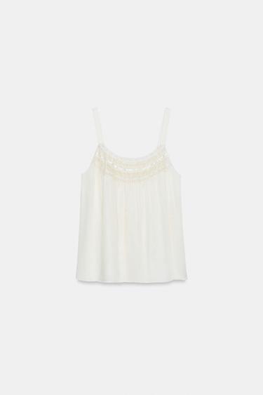 ZW COLLECTION SATIN TOP WITH LACE TRIM - Oyster-white by Zara - Image 6