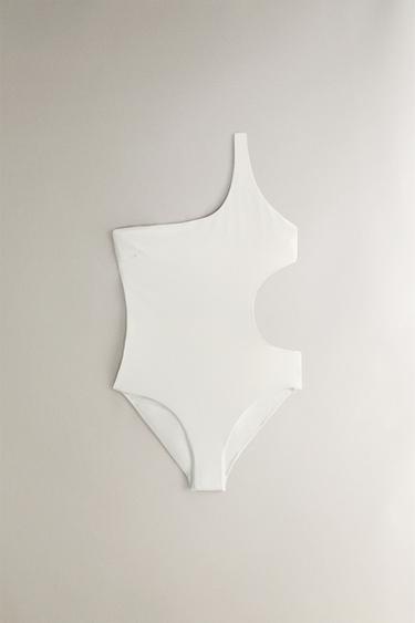 ASYMMETRIC CUT-OUT BEACH SWIMSUIT - Ecru by Zara - Image 0