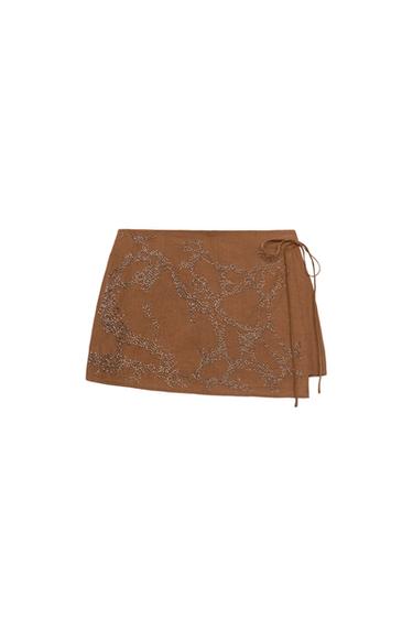 SKORT WITH BEADED TIE - Brown by Zara