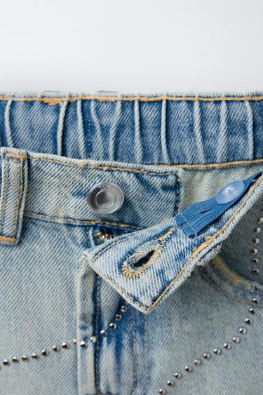 RIPPED DENIM BERMUDA SHORTS WITH GLITTER DETAIL - Blue by Zara - Image 2