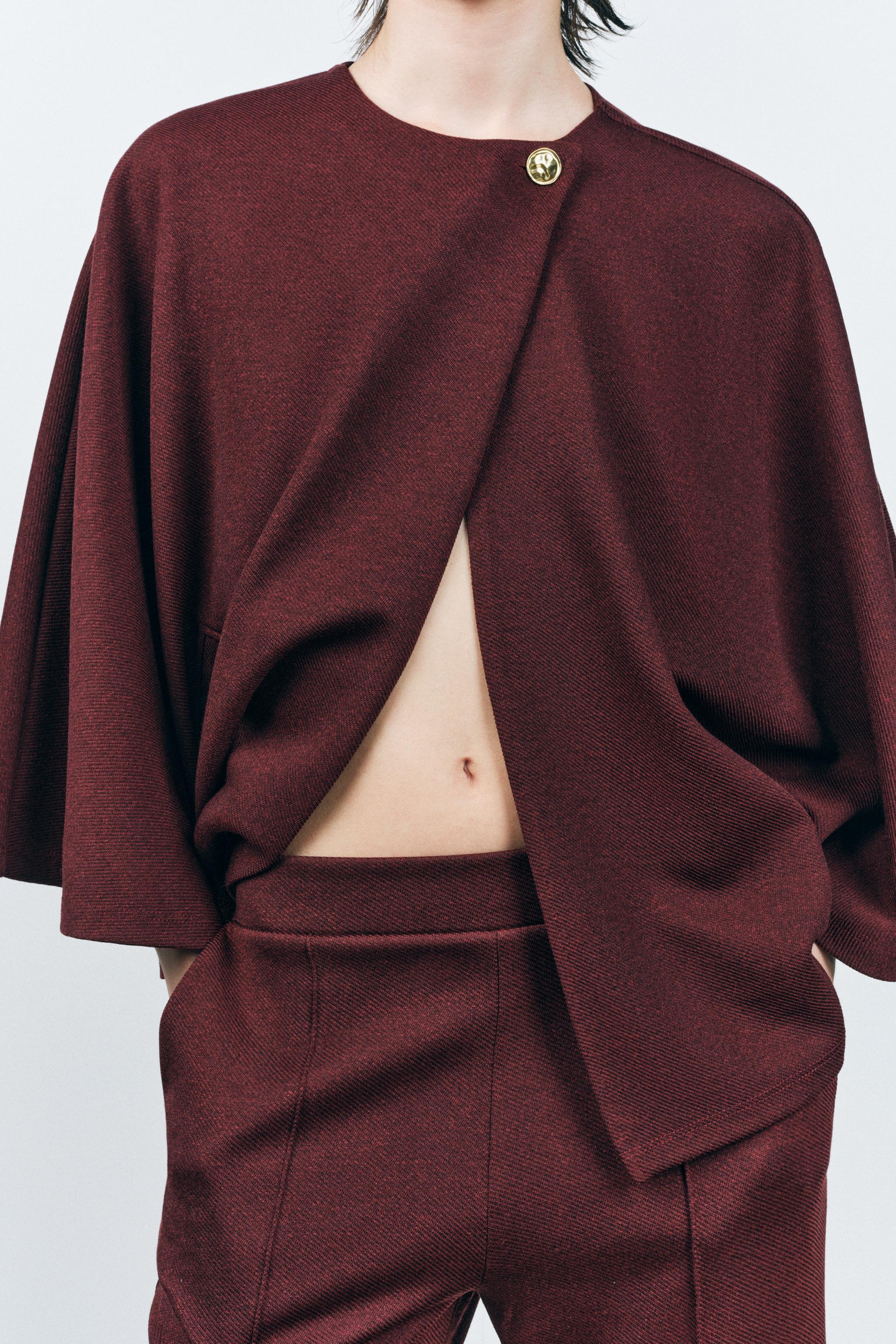 ZARA ボタン ケープ 3644/162 BUTTON CAPE - Burgundy | ZARA United States