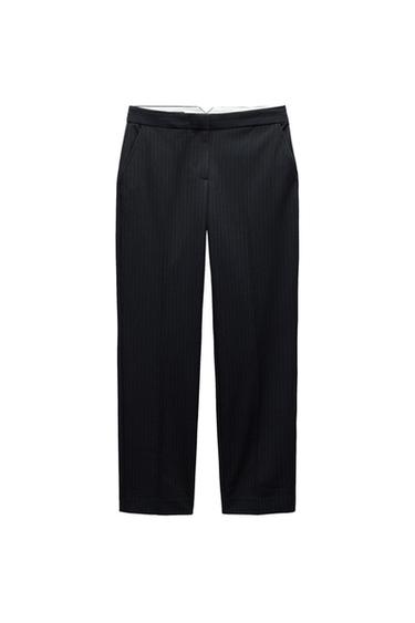 PINSTRIPE STRAIGHT LEG TROUSERS