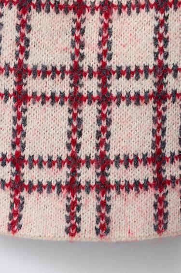 JUPE EN MAILLE À CARREAUX - Rouge de Zara - Image 3