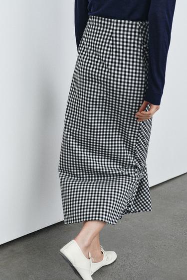DRAPED GINGHAM SKIRT - Black / White by Zara - Image 2