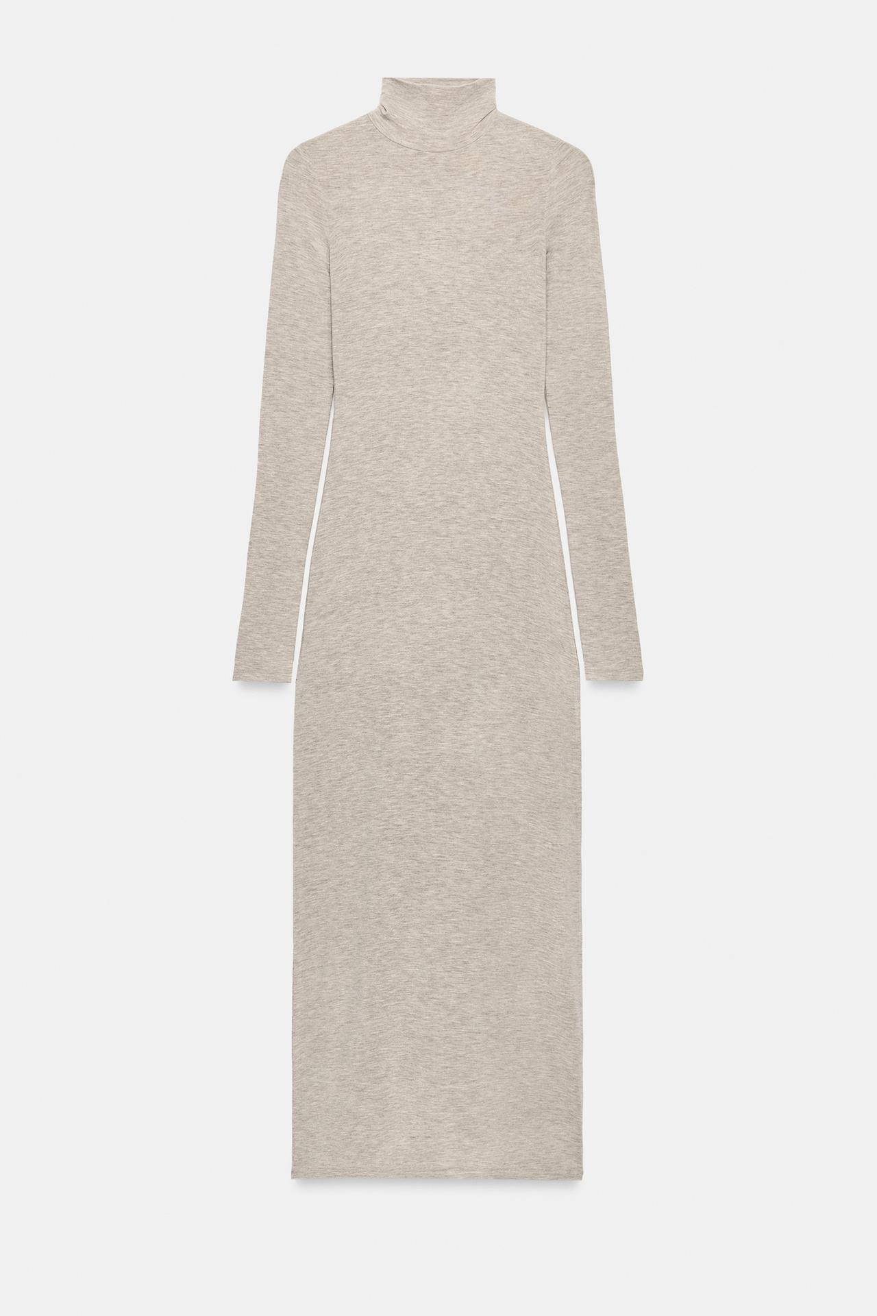 HIGH-NECK MAXI DRESS — Light gray