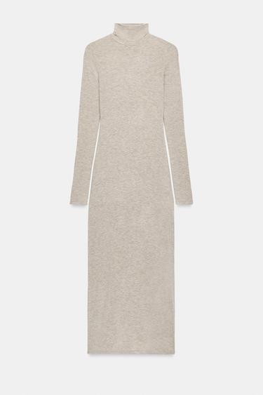 HIGH-NECK MAXI DRESS — Light gray 1