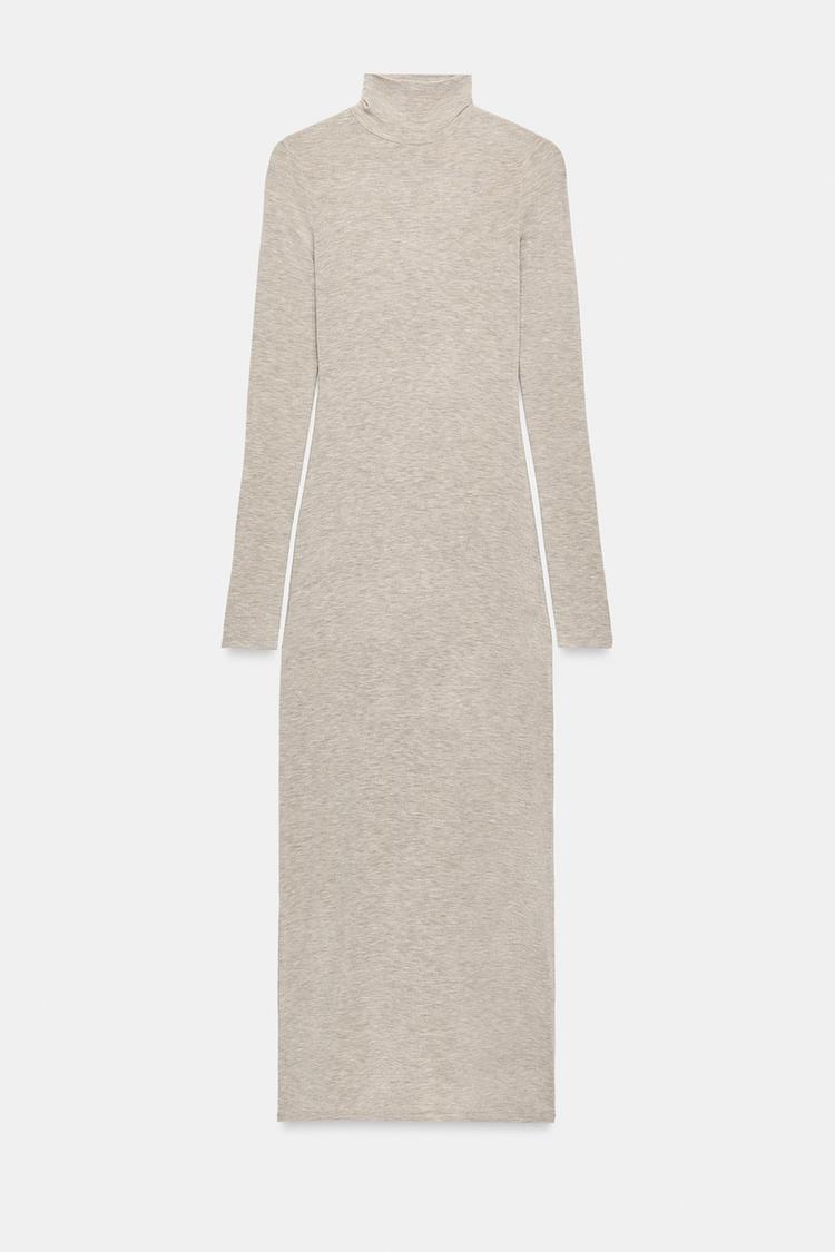 HIGH-NECK MAXI DRESS — Light gray