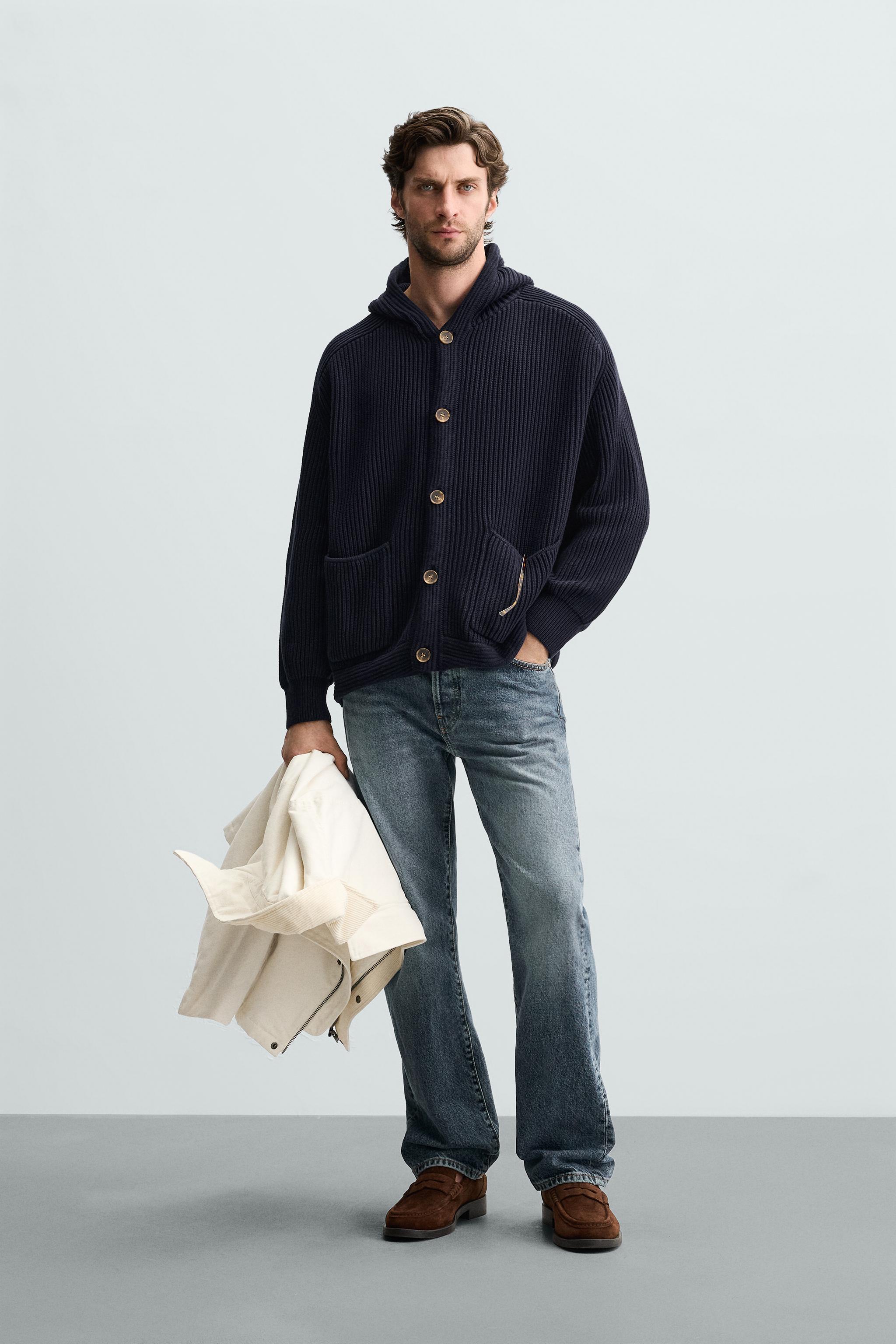 CARDIGAN DE TRICÔ PEROLADO COM CAPUZ - Azul-marinho | ZARA Brasil