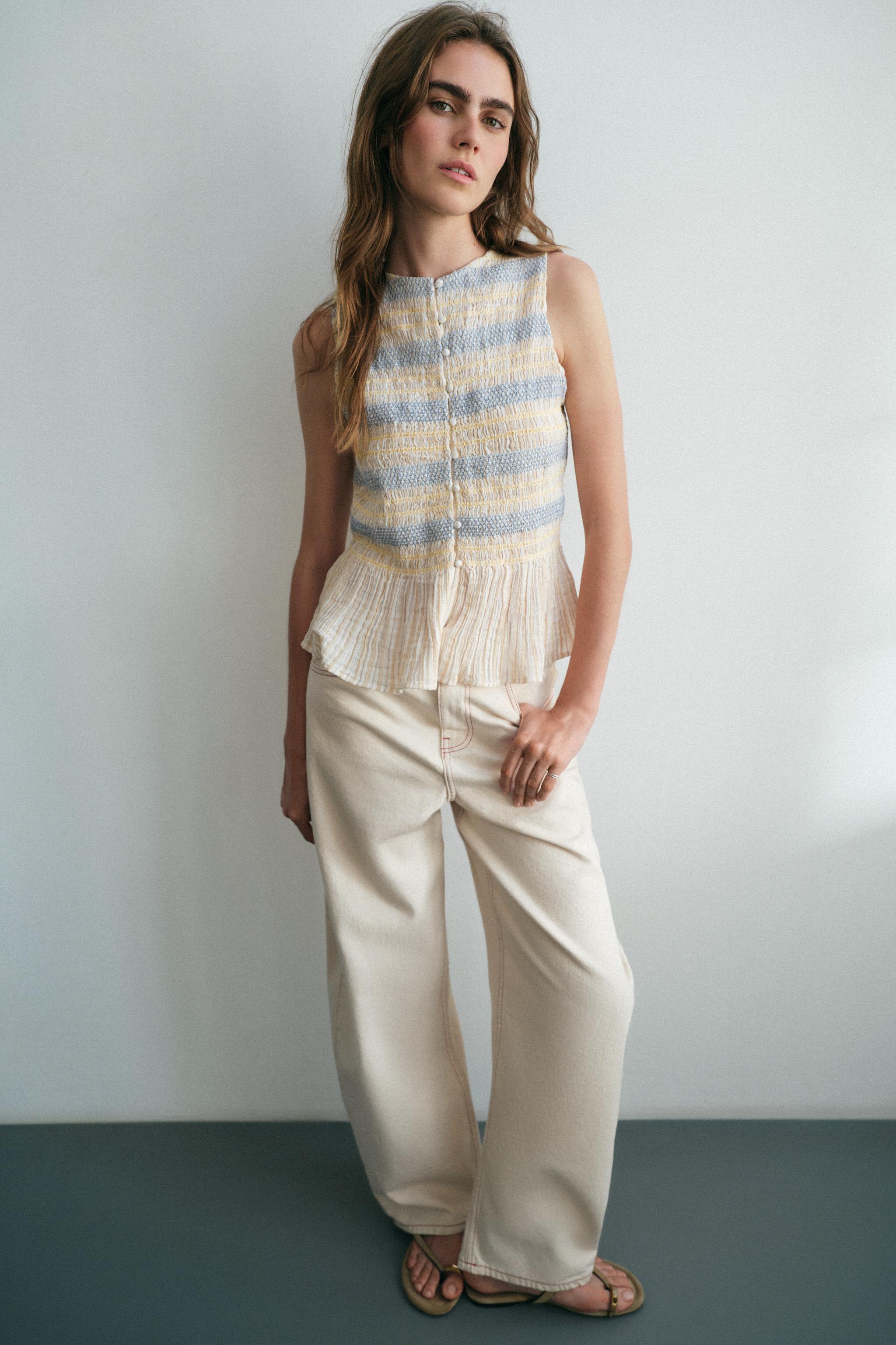 SMOCKED EMBROIDERED TOP