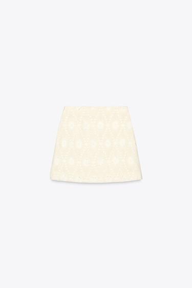 MINI SKIRT WITH FRAYED EMBROIDERY - Ecru by Zara - Image 6