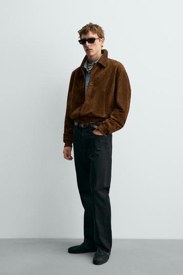 VESTE COURTE COUPE EN CUIR DAIM AARON LEVINE X ZARA - Tabac de Zara - Image 3