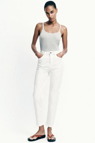 جينز Z1975 بقصة MOM FIT وخصر عالي - أبيض by Zara