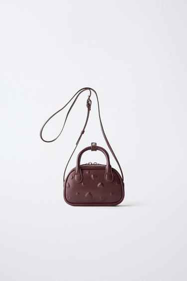 MINI BOWLING CROSSBODY BAG WITH HEARTS - Burgundy Red by Zara