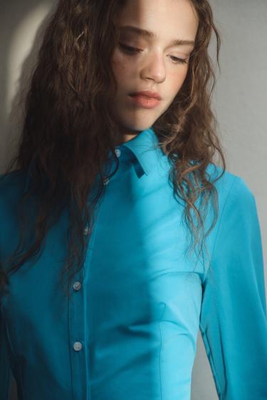 CHEMISE CINTRÉE EN TAFFETAS - Bleu électrique de Zara - Image 1