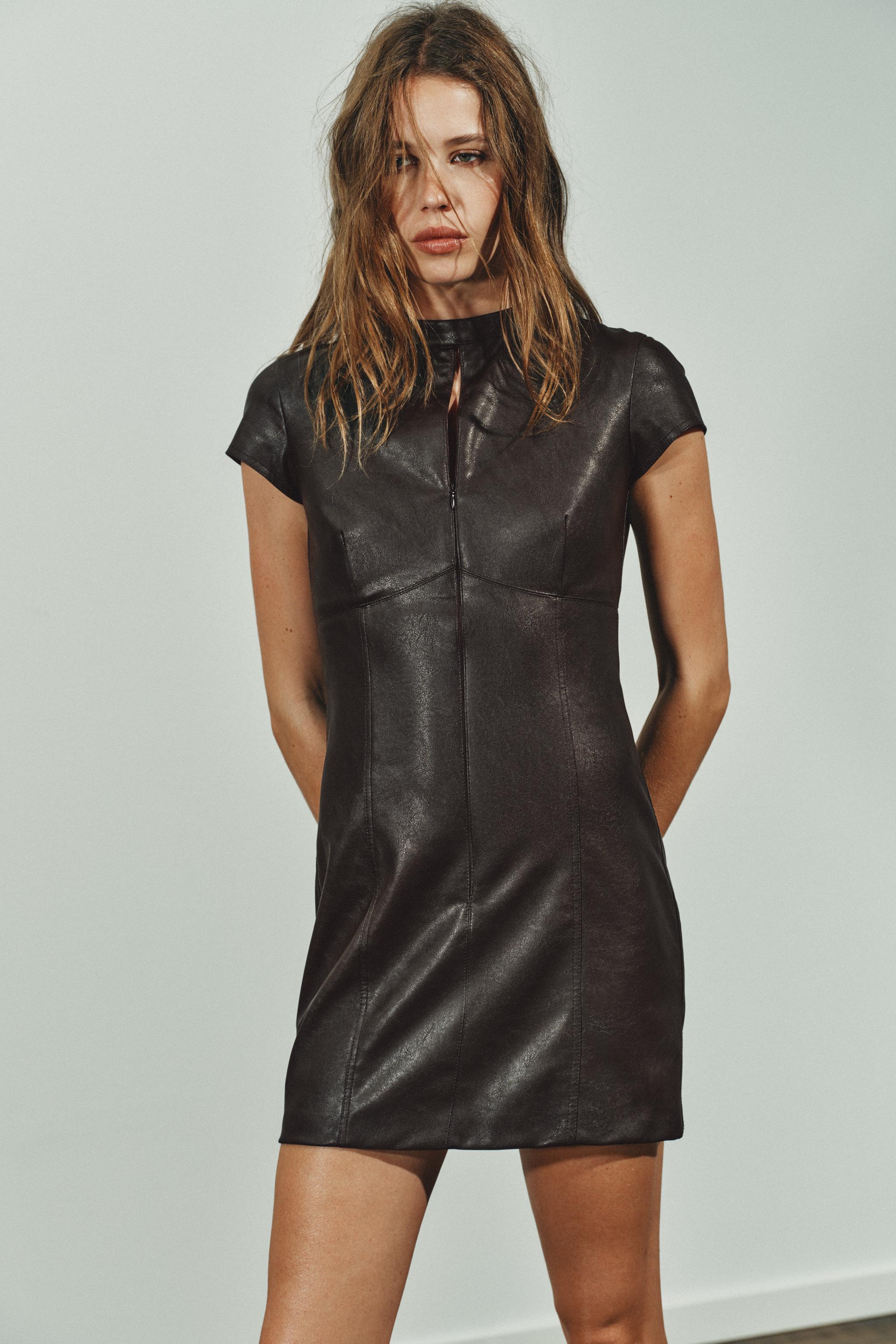 FAUX LEATHER MINI DRESS