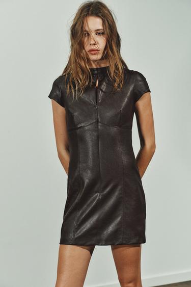 FAUX LEATHER MINI DRESS - Dark brown by Zara - Image 4