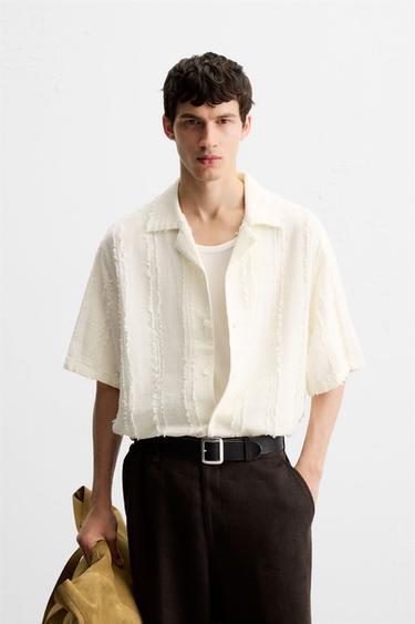 CHEMISE JACQUARD DÉFOUTÉE - Écru clair de Zara - Image 1