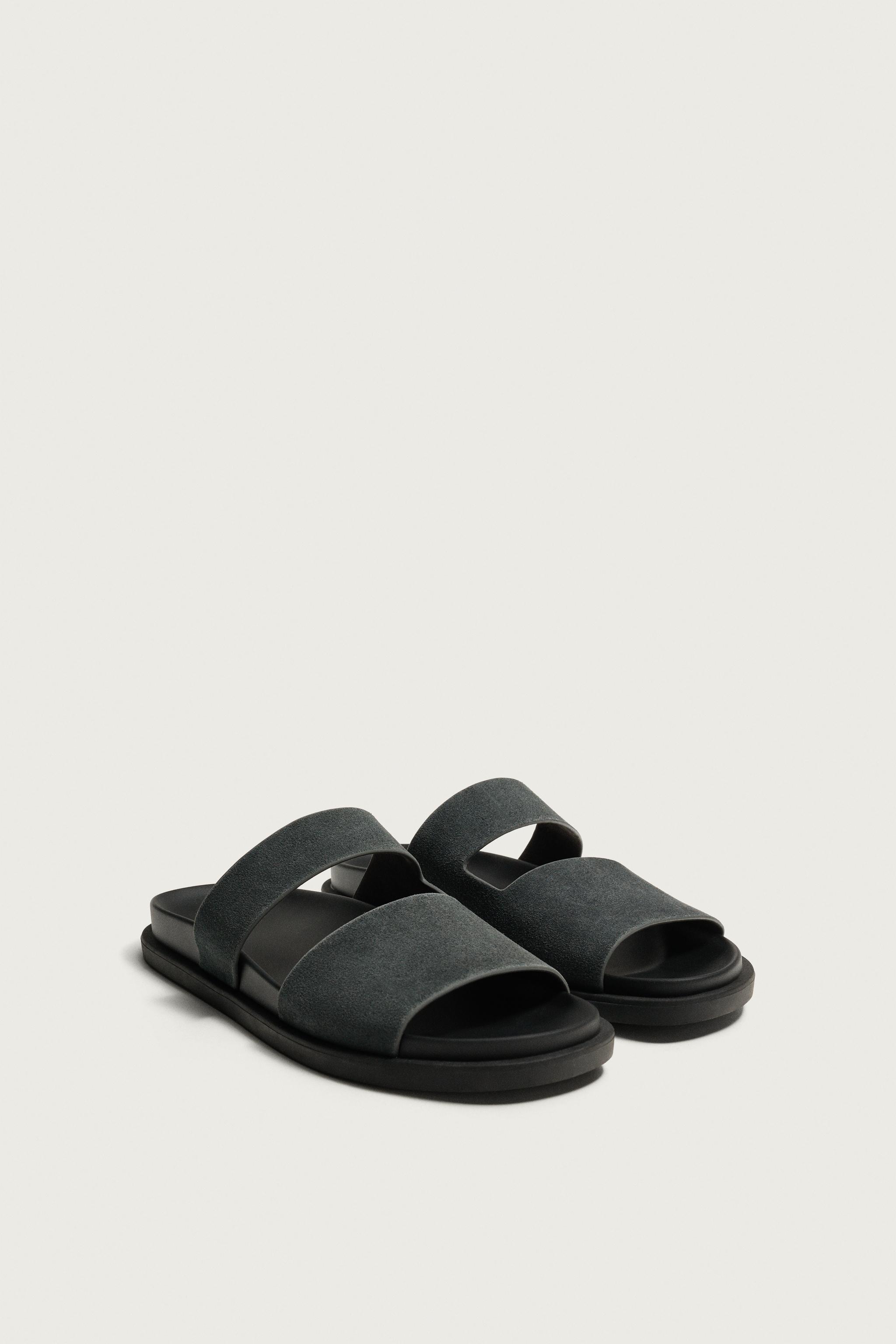 LEATHER STRAP SANDALS — Blue