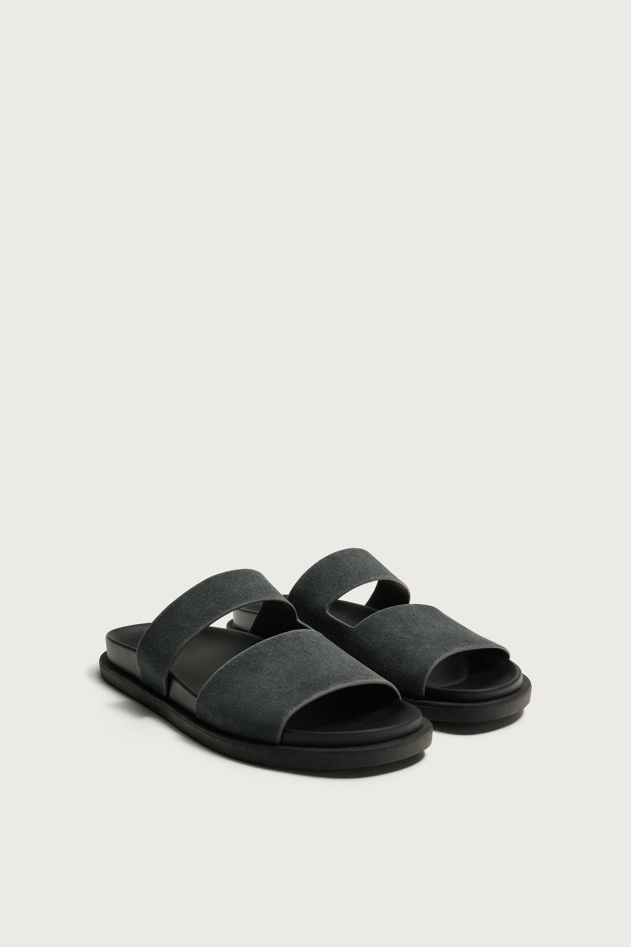LEATHER STRAP SANDALS — Blue