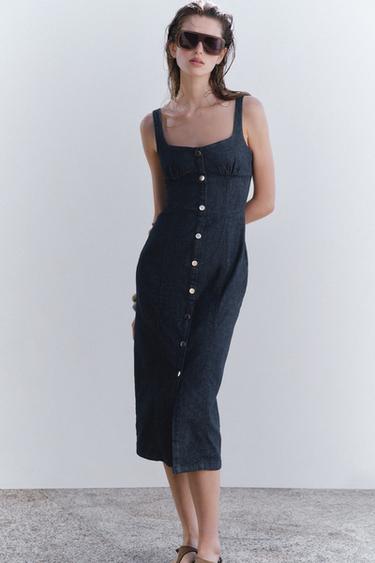 MIDI JEAN ΦΟΡΕΜΑ Z1975 ΜΕ ΤΙΡΑΝΤΕΣ - Μπλε του Zara - Εικόνα 0