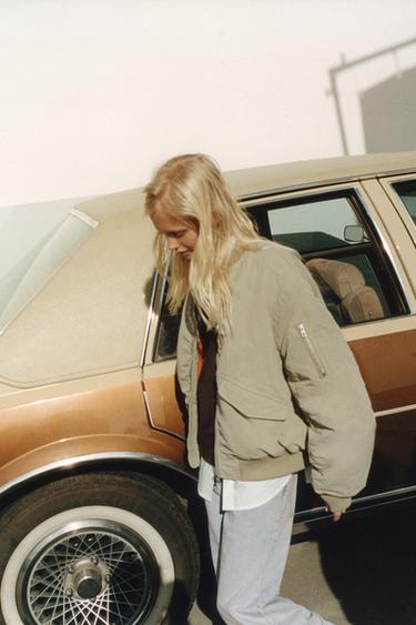 Zara NYLON BOMBER JACKET - Light khaki