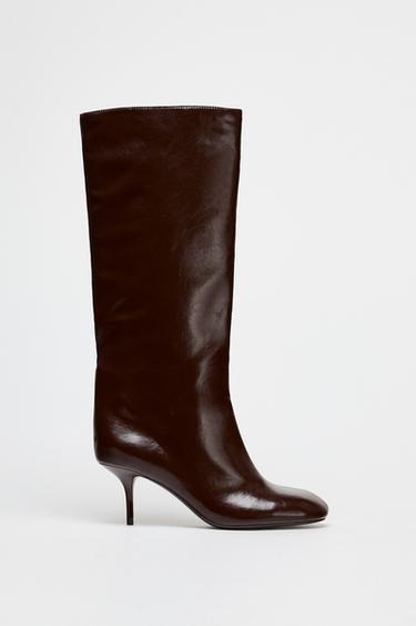 HIGH-LEG STILETTO HEEL BOOTS - Burgundy Red by Zara