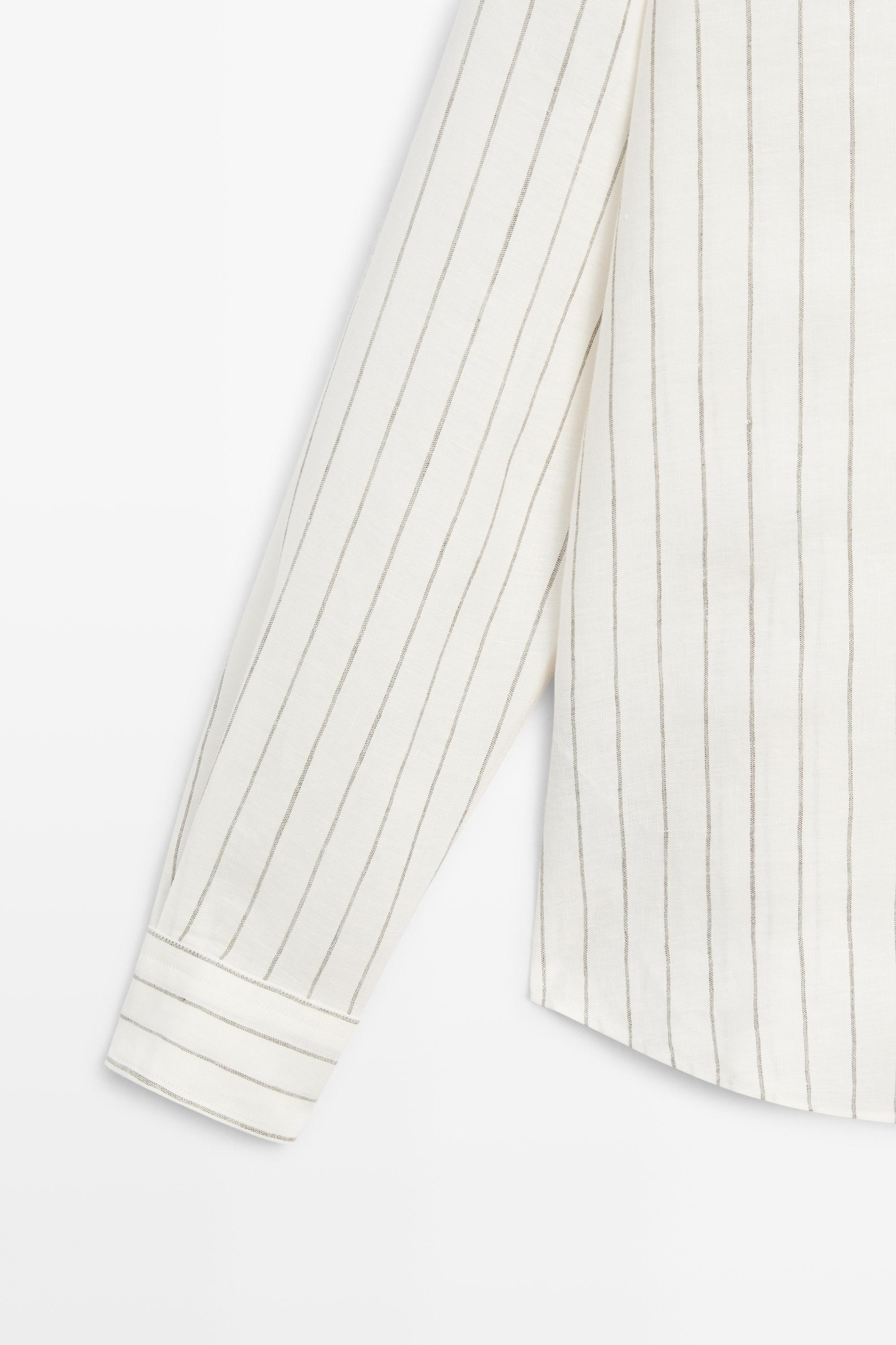 100% linen striped stand collar shirt