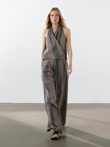 Zara Palazzo trousers with contrast stripe - Black gold - Image 0