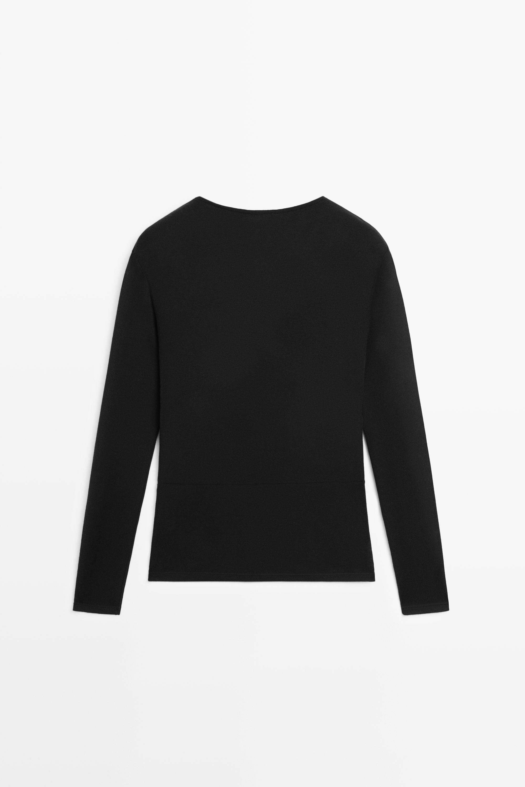 Long sleeve top with draped neckline
