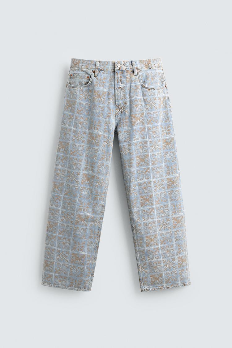ZARA GEOMETRIC PRINT RELAXED FIT JEANS