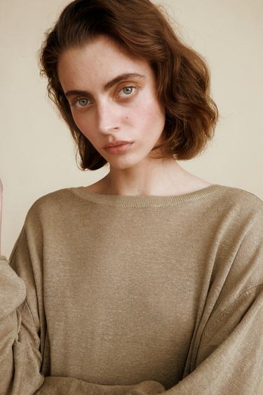 PULL EN MAILLE 100 % LIN CRÉÉ PAR CARAMEL LONDON X ZARA - Kaki de Zara - Image 2
