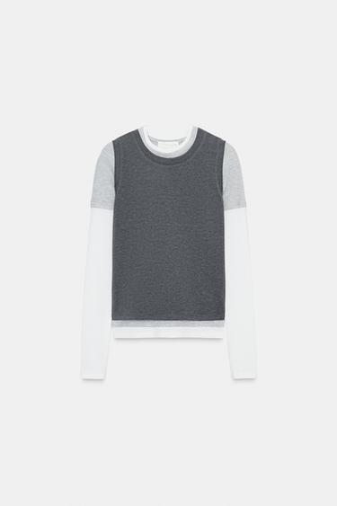 トリプルレイヤー風Ｔシャツグレーマール0Zaraのトリプルレイヤー風Ｔシャツ - グレーマール - 画像 0