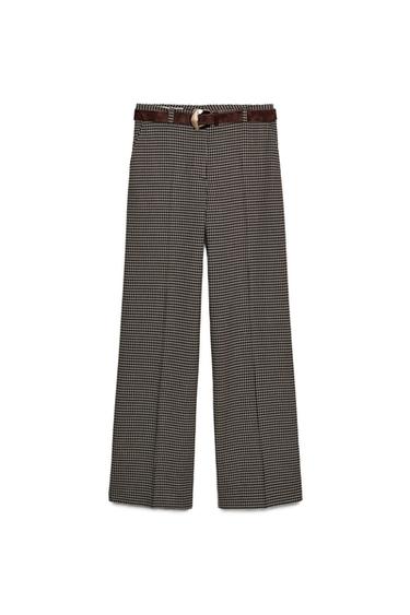 STRAIGHT CHECK TROUSERS WITH BELT - Brown / Ecru by Zara - Image 0