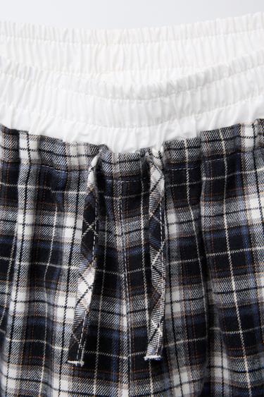 DOUBLE WAISTBAND CHECKED TROUSERS - Ecru / Black by Zara