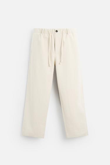 STRAIGHT FIT TWILL TROUSERS - Light beige by Zara