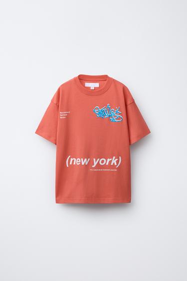 CAMISETA COM TEXTO ESTAMPADO - Vermelho-vivo da Zara