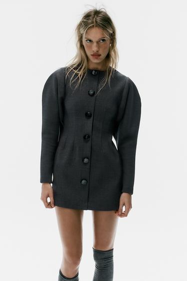 Zara VOLUME SLEEVE MINI DRESS - Gray