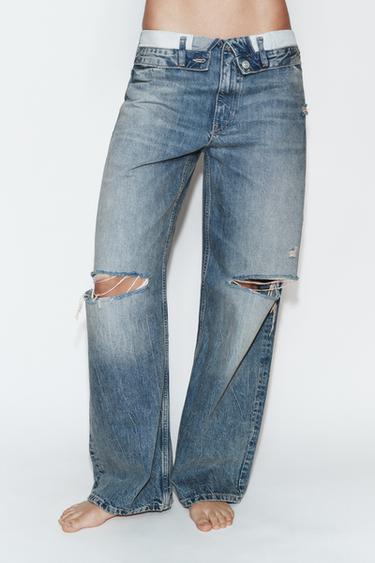 TRF 미드라이즈 롤업 웨이스트 청바지 - Zara 블루