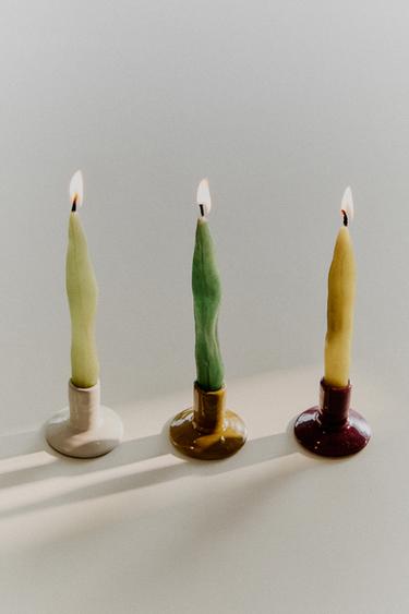 PACK OF STONEWARE CANDLE HOLDERS (PACK OF 3) - Multicoloured by Zara