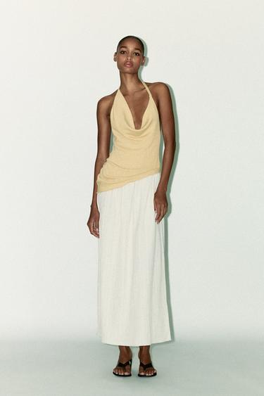 Zara COMBINATION HALTER DRESS - Beige