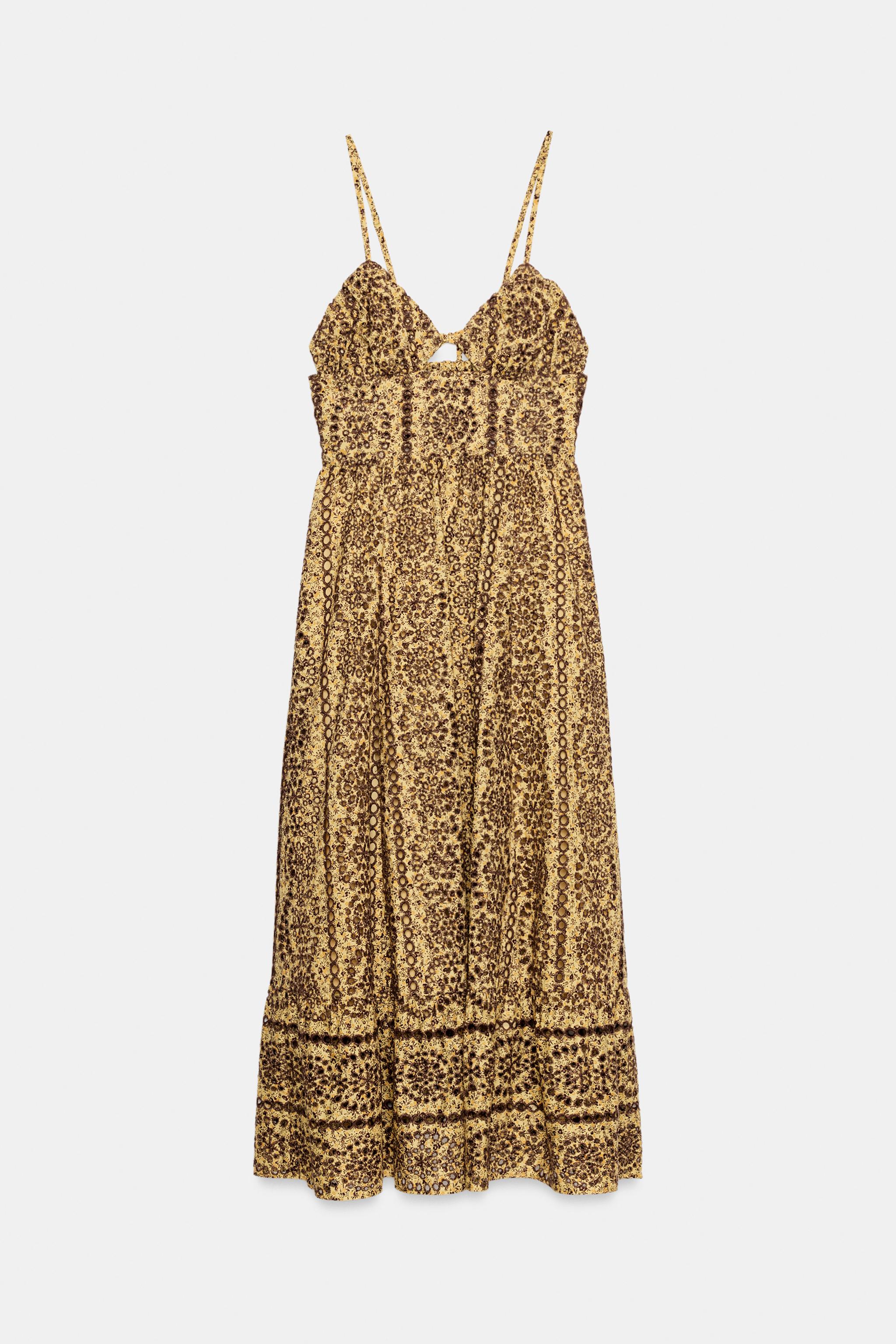 CUT-OUT EMBROIDERED EYELET MIDI DRESS