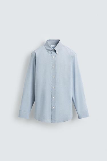 РУБАШКА REGULAR FIT В КЛЕТКУ — Белый / Небесно-голубой от Zara